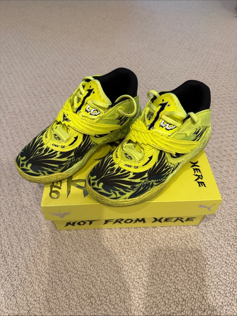 Kids PUMA MB.05 Voltage Neon Yellow and Black Graphic Sneakers - SIZE 1C